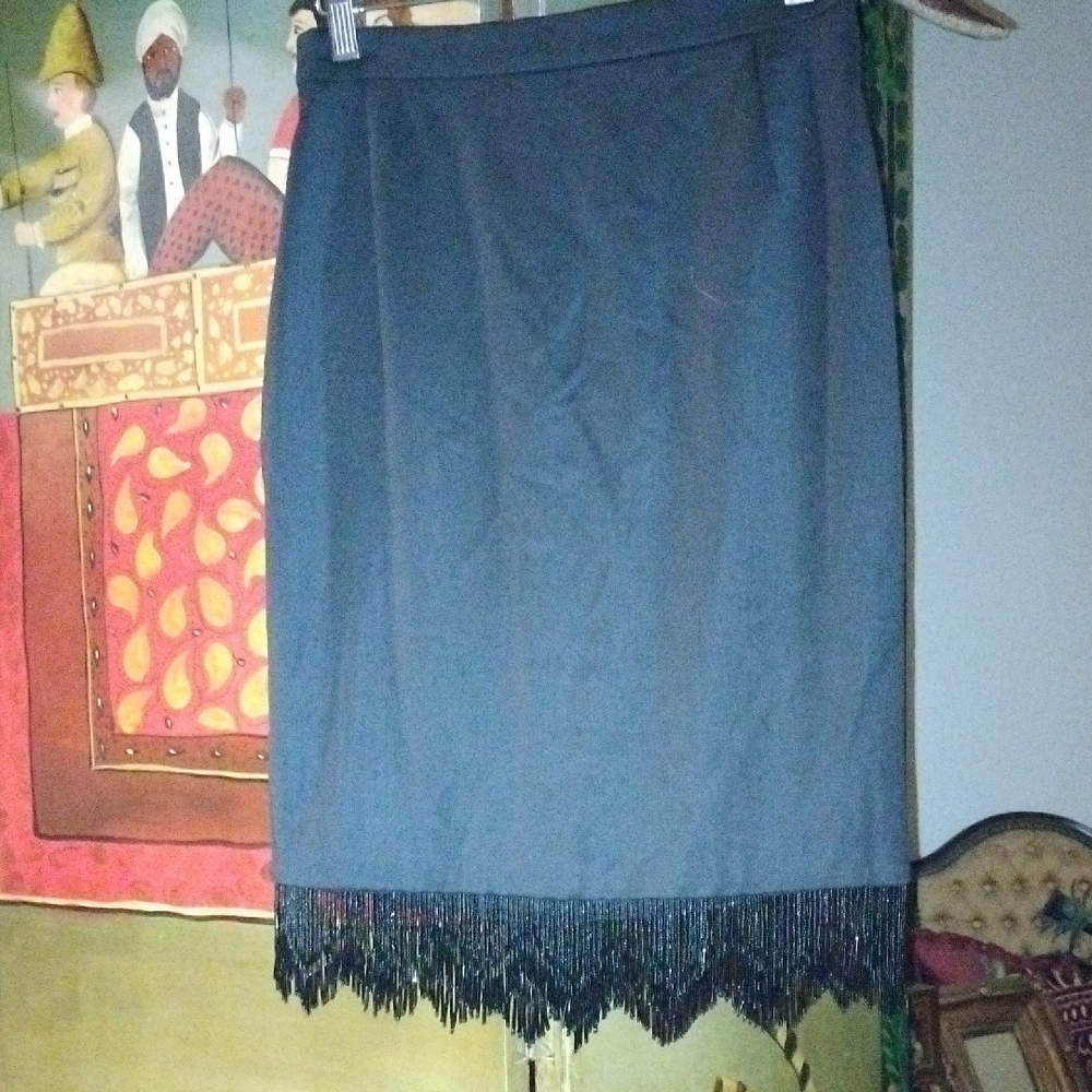 Vintage Escada Dark Black Fringe Skirt